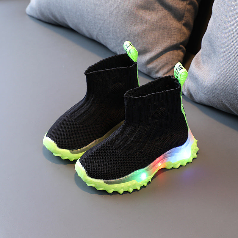 Flying Knit Sports Boys And Girls Light Up Shoes
