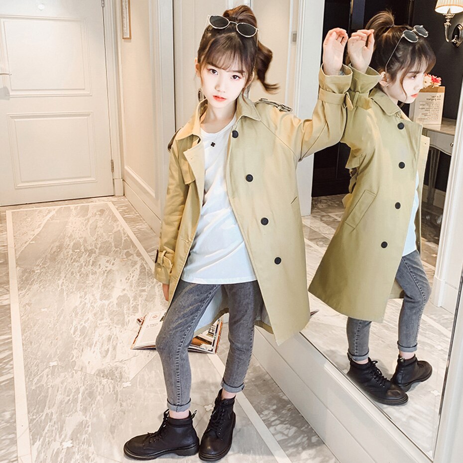 Girls Long Jacket Solid Color Girl Coats Kids Casual Style Childrens' Jacket Spring Autumn Kids Clothing 6 8 10 12 14