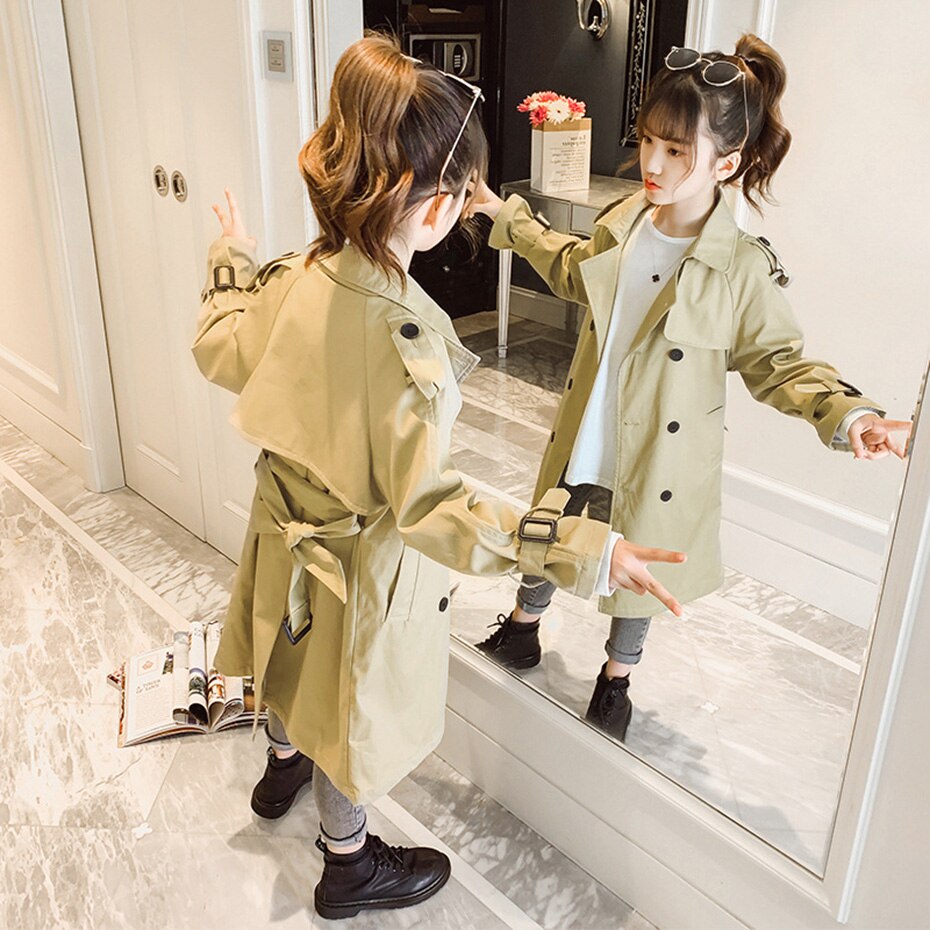 Girls Long Jacket Solid Color Girl Coats Kids Casual Style Childrens' Jacket Spring Autumn Kids Clothing 6 8 10 12 14