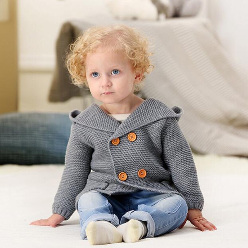 New Autumn  Baby Boys Girls Knitted Cardigan Jackets Winter Infant Baby Kids Sweaters Long Sleeve Hooded Coat Kids Clothing