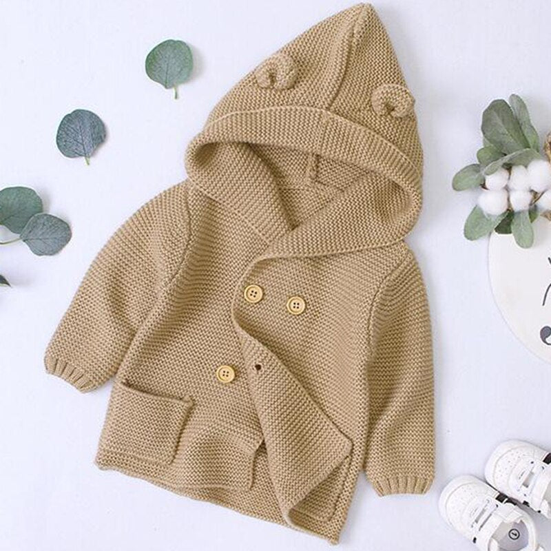New Autumn  Baby Boys Girls Knitted Cardigan Jackets Winter Infant Baby Kids Sweaters Long Sleeve Hooded Coat Kids Clothing
