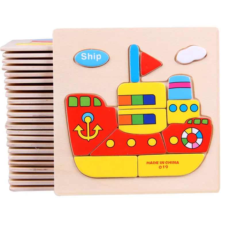 Kids 3D Puzzles Jigsaw Wooden Toys For Children Cartoon Animal Traffic Puzzles Intelligence Children Early Educational Toys