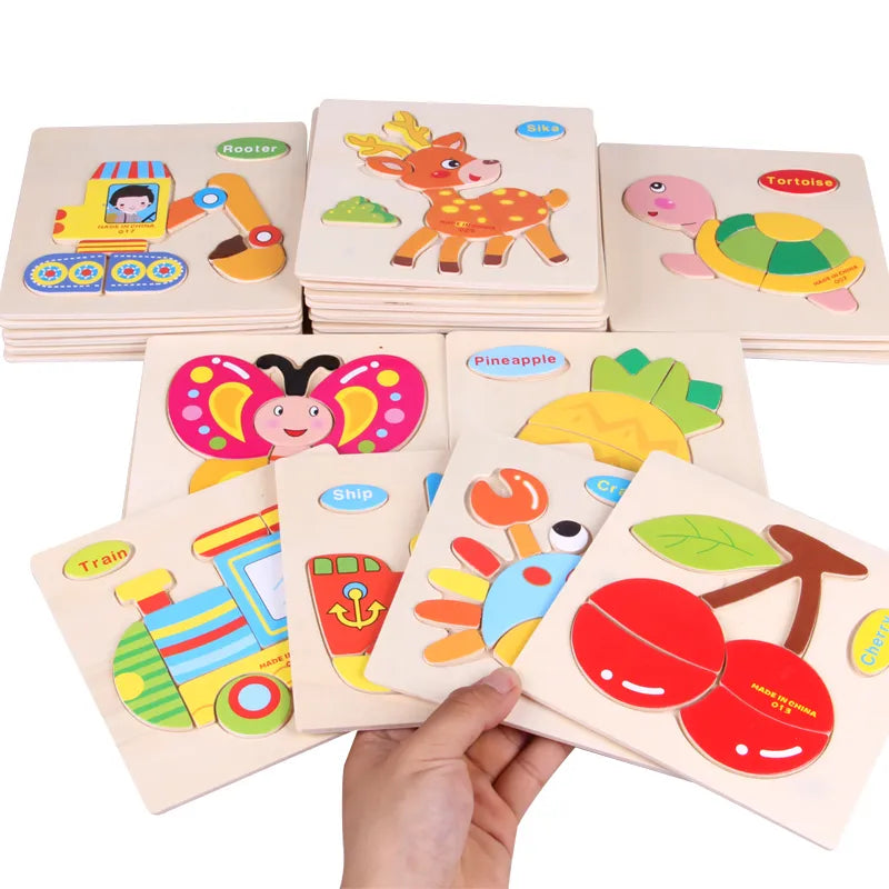 Kids 3D Puzzles Jigsaw Wooden Toys For Children Cartoon Animal Traffic Puzzles Intelligence Children Early Educational Toys