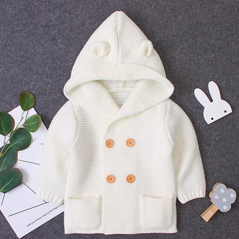 New Autumn  Baby Boys Girls Knitted Cardigan Jackets Winter Infant Baby Kids Sweaters Long Sleeve Hooded Coat Kids Clothing