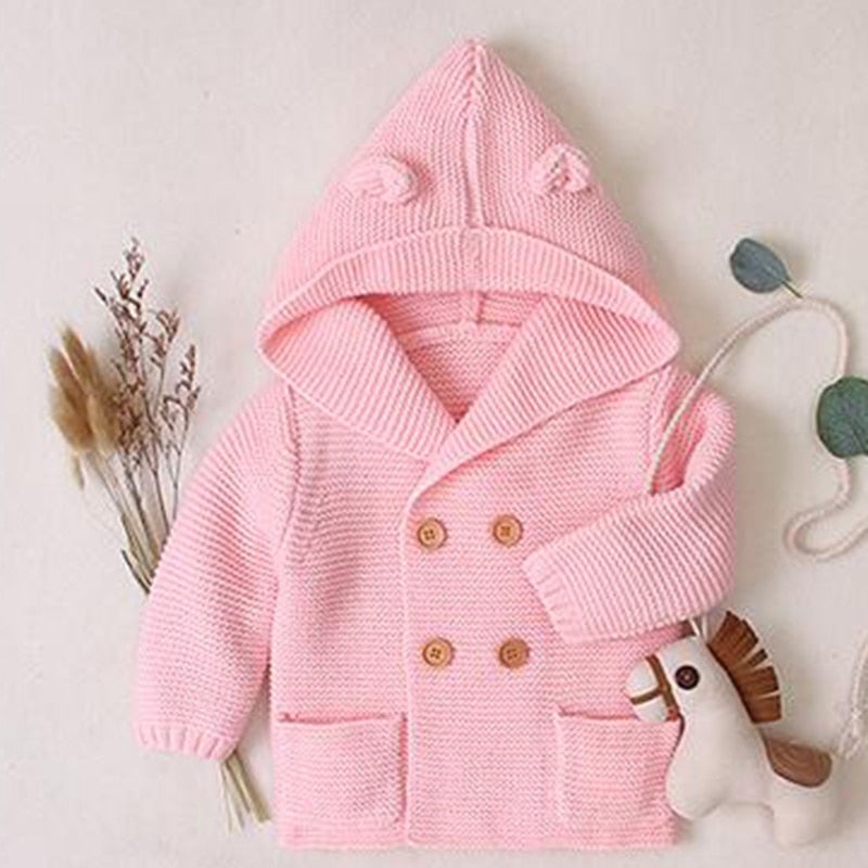 New Autumn  Baby Boys Girls Knitted Cardigan Jackets Winter Infant Baby Kids Sweaters Long Sleeve Hooded Coat Kids Clothing