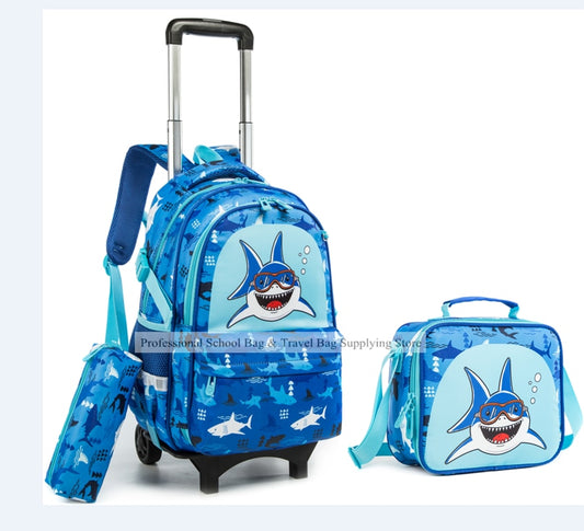 School Trolley Bags for Kids - Rolling Backpack with Lunch Bag