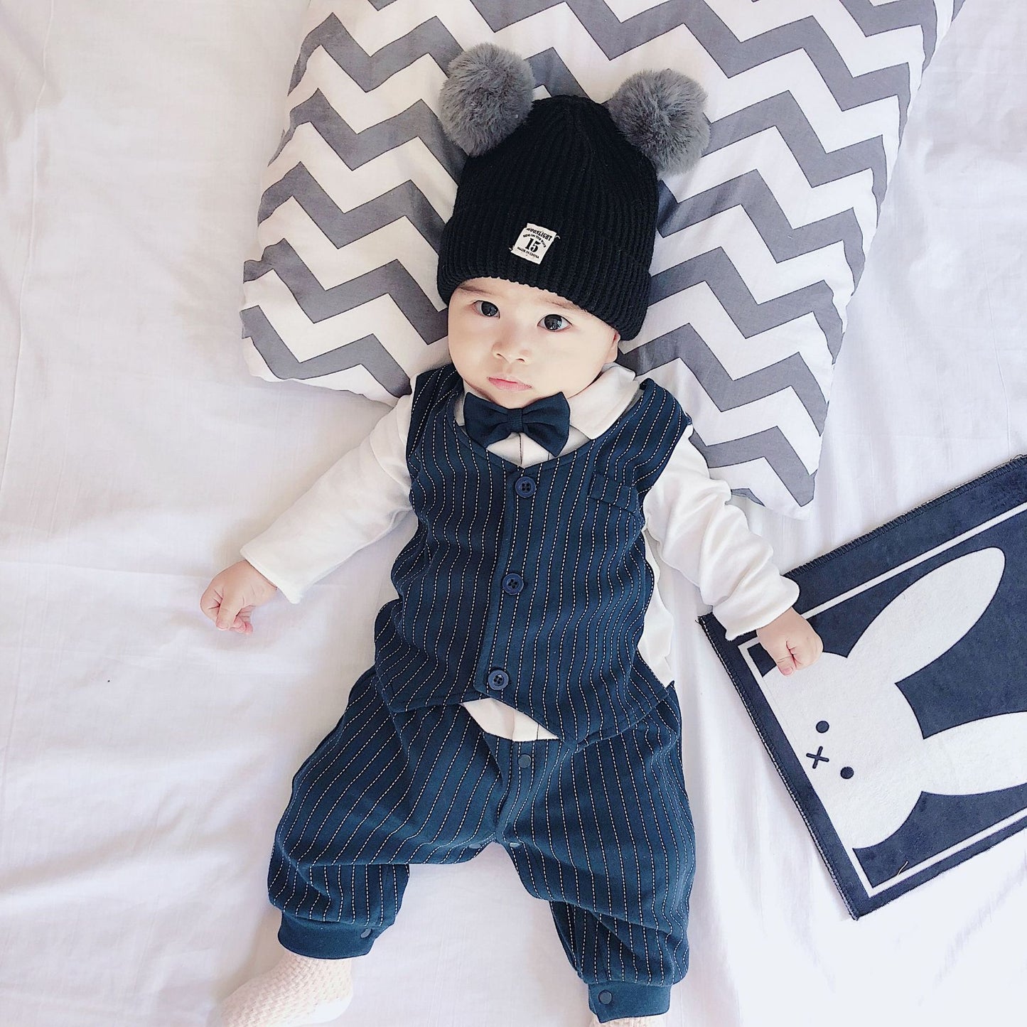 Cotton Newborn Baby Long Sleeve Romper Jumpsuits Outfits Boy Toddler  Handsome Gentleman Suit Clothes 0-12M