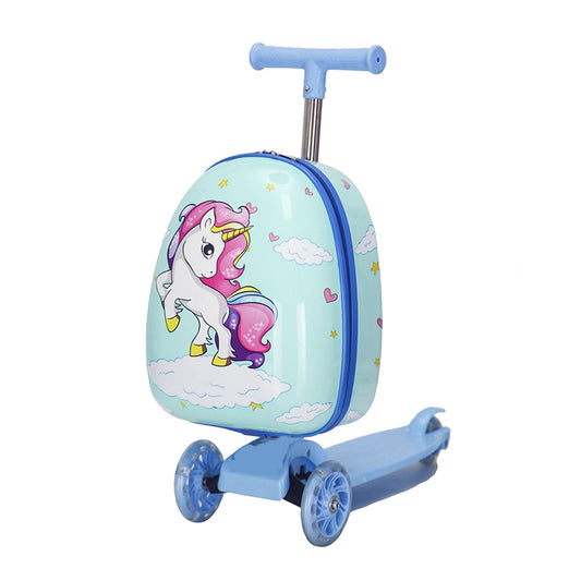 Cute Cartoon Kids Scooter Suitcase on Wheels - Fun Carry-on Travel Luggage and Gift
